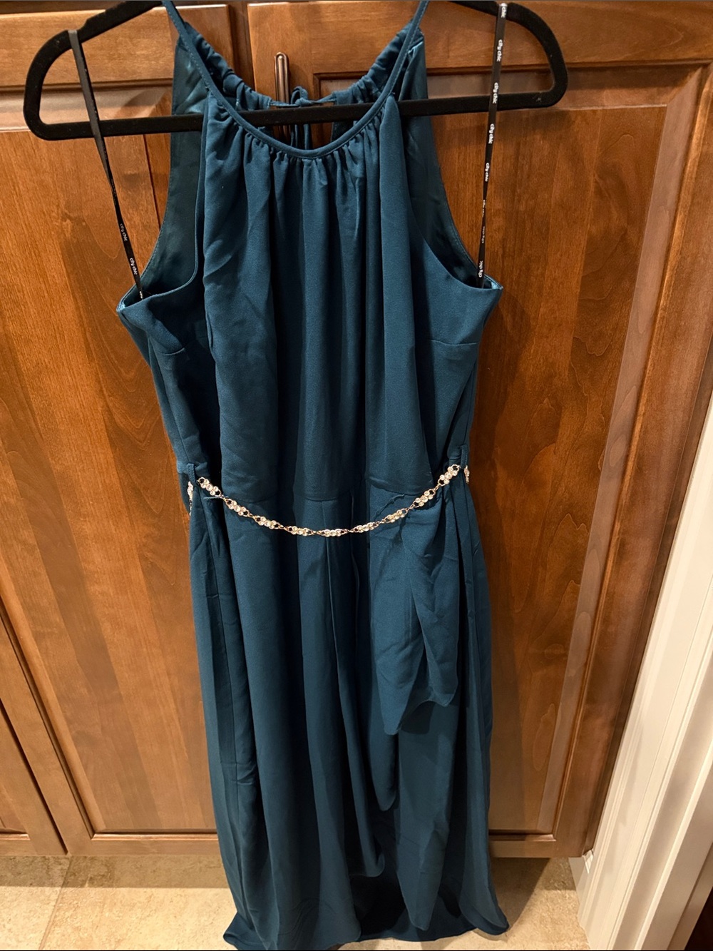 City Chic Teal Halter Maxi Dress with Chain Waist